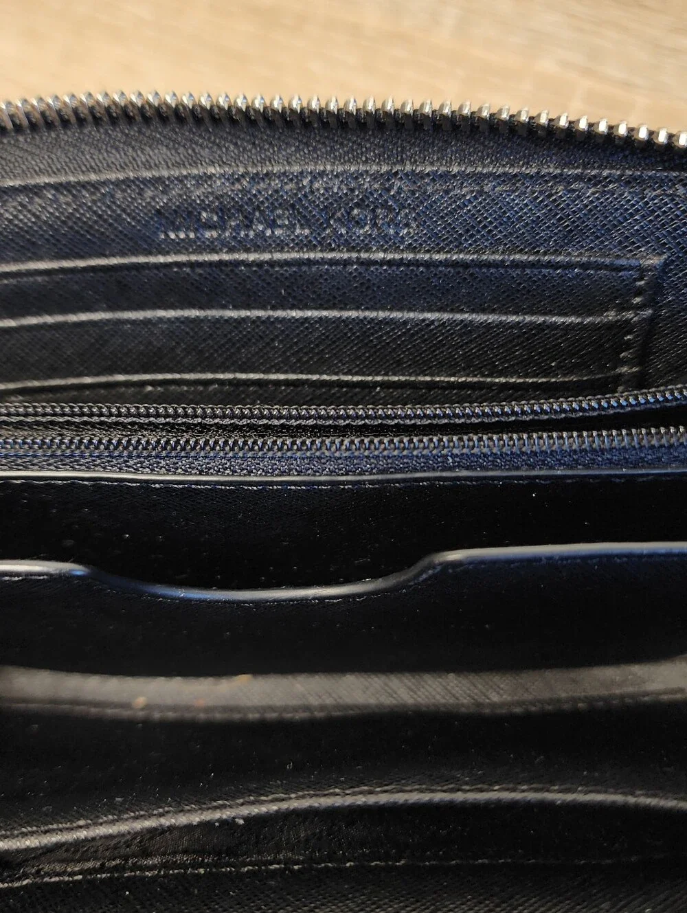 MICHAEL KORS Saffiano Studded Black Leather Silver Wristlet Zip Wallet Clutch